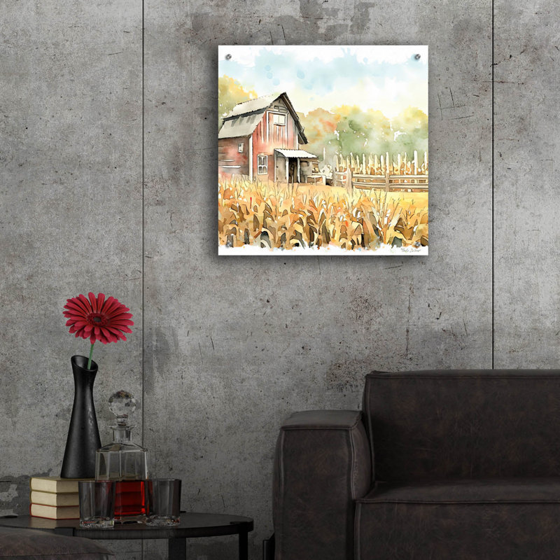  «Countryside Autumn Barn 3» par Nicole DeCamp, art mural en verre acrylique, 24 po x 24 po, H 24 po x l 24 po
