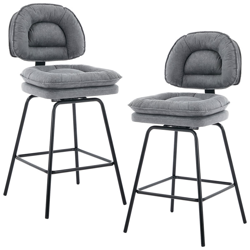 Swivel Kitchen Counter Stool with Black Metal Frame & Gary Faux Leather (Set Of 2), Gray