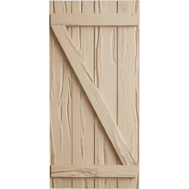 Volets rustiques en bois à quatre planches, Texture Riverwood / brun clair apprêté, 22", H 32 po x l 22 po x P 1 po