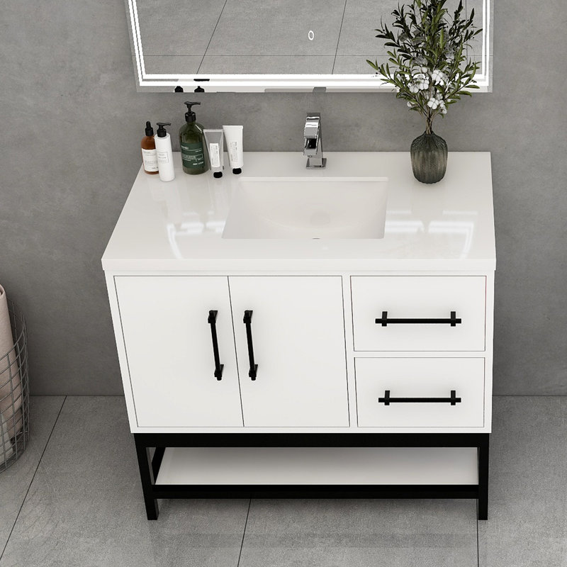 Meuble-lavabo simple avec plateau Victoria 23,7, Blanc lustré