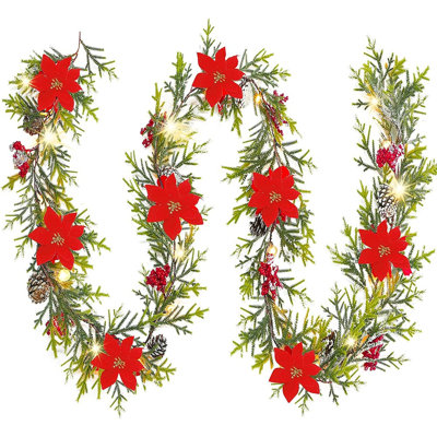 Lighted Christmas Garland – [Color] – 9 Ft Battery-Operated Garland With LED Lights And Glass Bead Accents