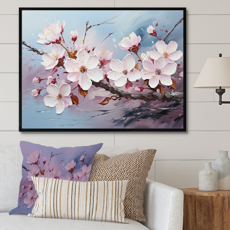Cherry Blossom Flower Meadow I - reproduction d'art sur toile, Cadre flottant noir, H 12 po x l 20 po x P 0,5 po