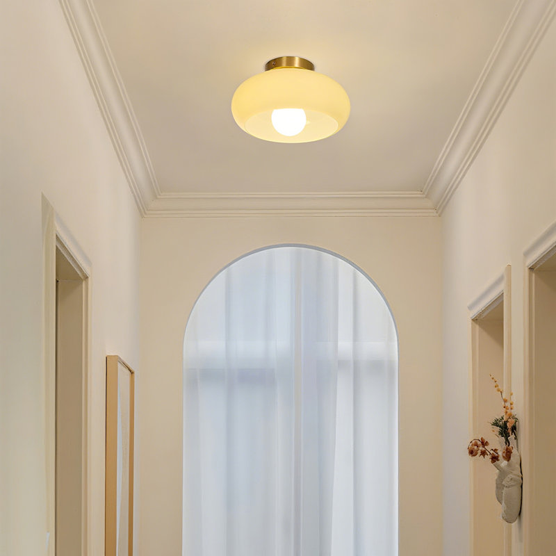 Mid-century Modern Beige Semi Flush Mount Ceiling Light, 5.91" H x 11.02" W x 11.02" D