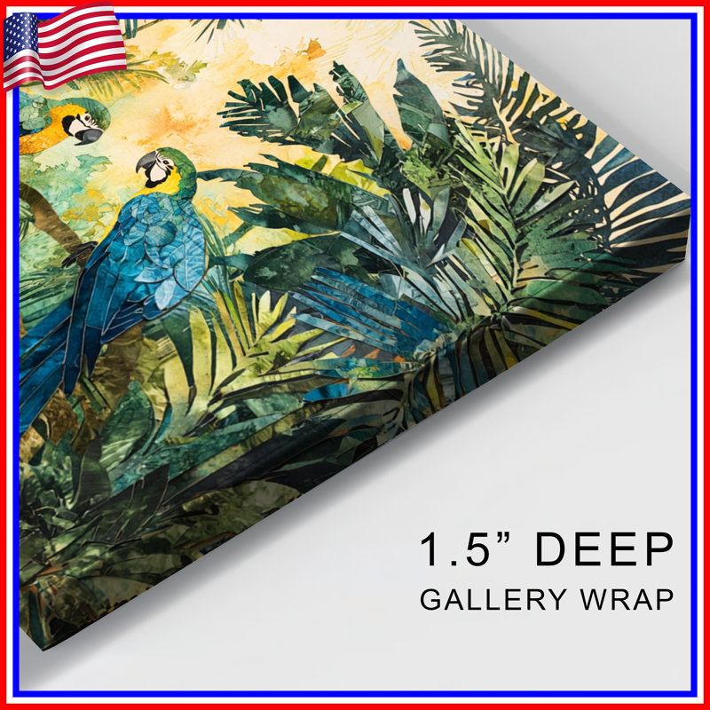 Toile de galerie tropicale avec perroquets tropicaux dans la jungle, 24 po x 36 po