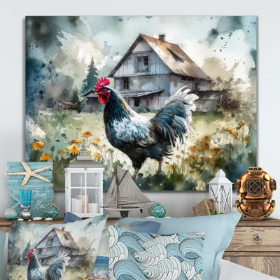 Décoration murale en métal Rooster on a Farm II