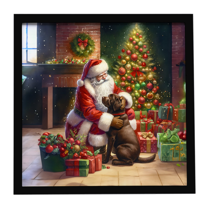 Labrador Retriever and Santa Claus, reproduction d'art encadrée