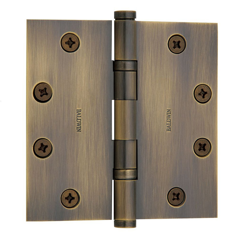 Ball Bearing Single Door Hinge, Antique Brass, No, 4-1/2" x 4-1/2"