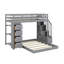 Lit simple superposé au dessus d'un lit double avec tiroirs, tablettes à 3 niveaux et escalier de rangement-118364159