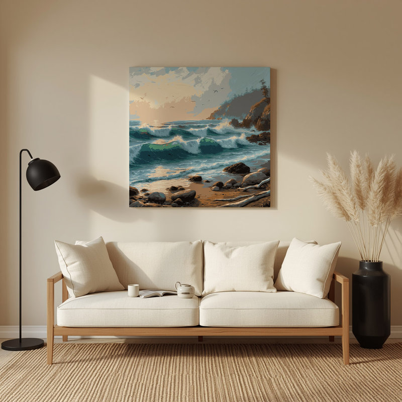 Art mural gris en métal Coastal Seaside Escape, H 12 po x l 12 po