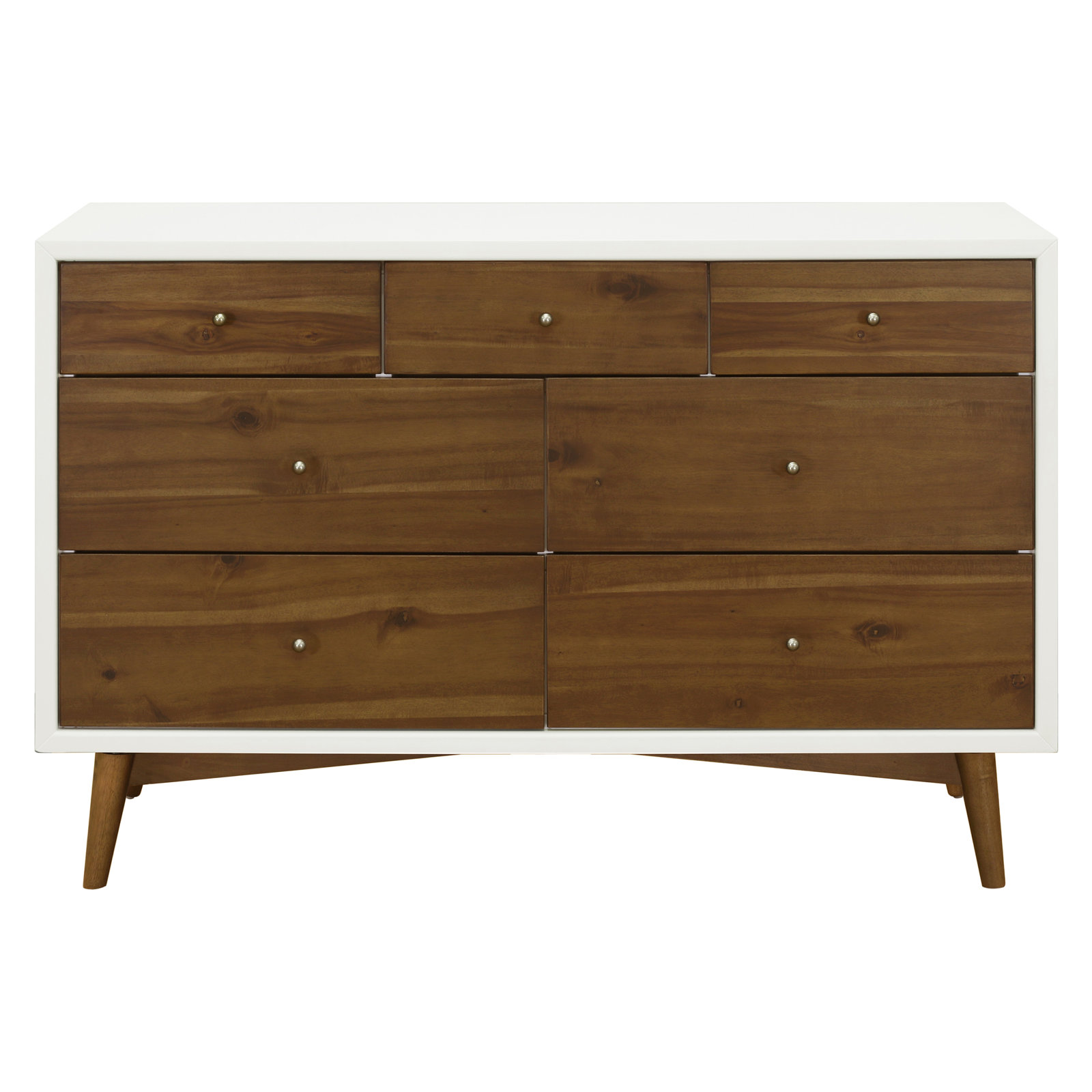 Palma 7 Drawer 53" W Double Dresser, Warm White/Natural Walnut