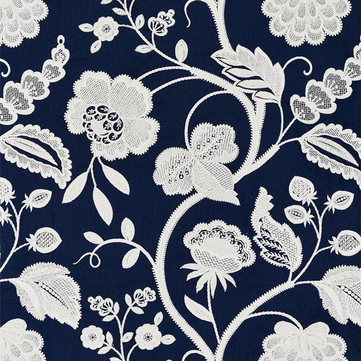 Tissu brodé Botanica Kensington, Bleu marine