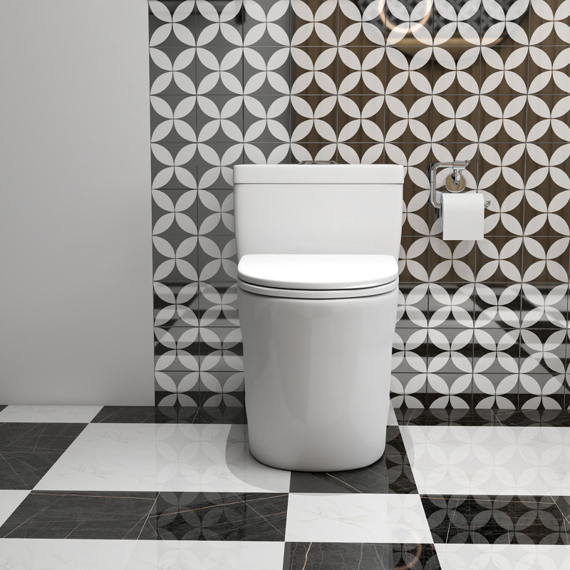 16" Seat Height Elongated One-Piece Ceramic Toilet, Dual Flush, 12" Rough-In, White