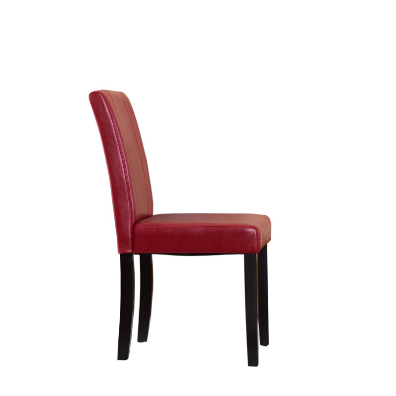 Chaise parsons Critchfield en bois massif et similicuir (ensemble de 2), Rouge