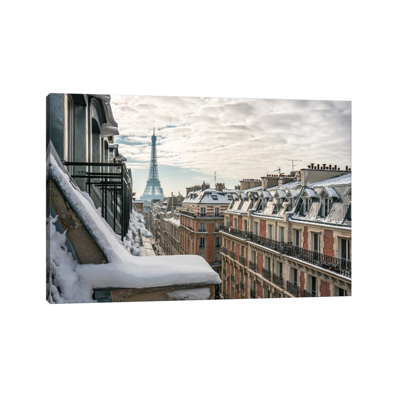 Rooftops Of Paris In Winter With View Of The Eiffel Tower by Jan Becke - Wrapped Canvas Print