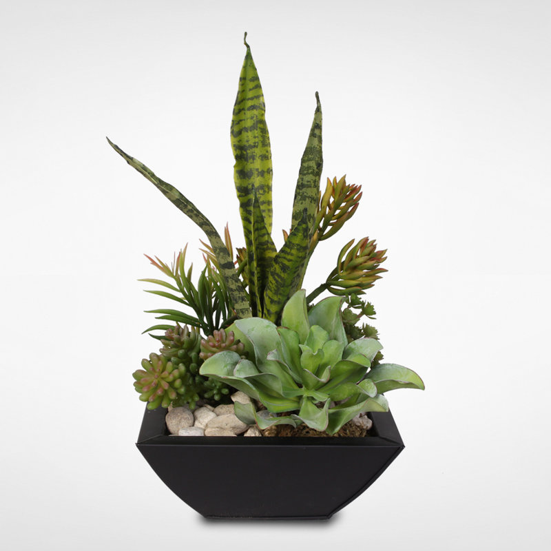 Faux Succulent Plant in Metal Planter