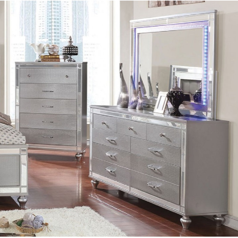 Haxby 62'' W 9 - Drawer Dresser, Silver