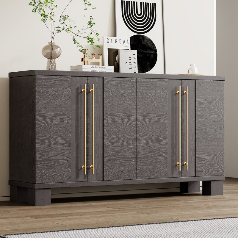 60" W 4-door Wood Storage File Cabinet Credenza, Taupe