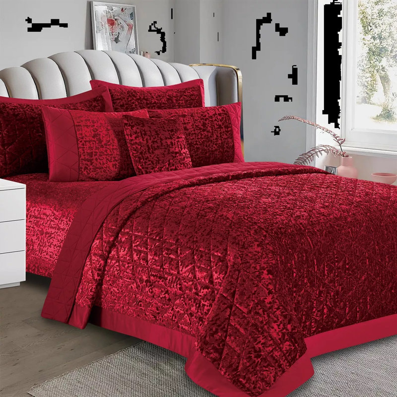 Polyester Bedspread with Pillow Shams Included, Super King Quilt + 2 Standard Shams, Red 1