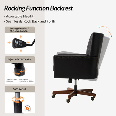 Meroy Transitional Simple Assemble 360° Swivel Tilting Office Chair with Solid Wood Legs