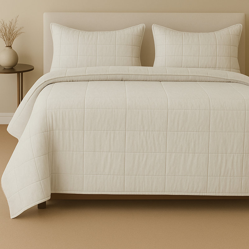 Ready-to-Bed Coverlet Set, King Bedspread + 2 King Shams, Bone