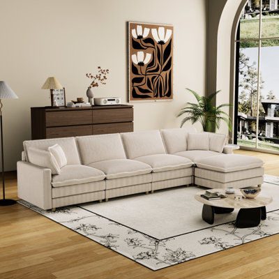 Beige Living Room Couch With Deep Seat - Relax In Style Modern With And Pillows