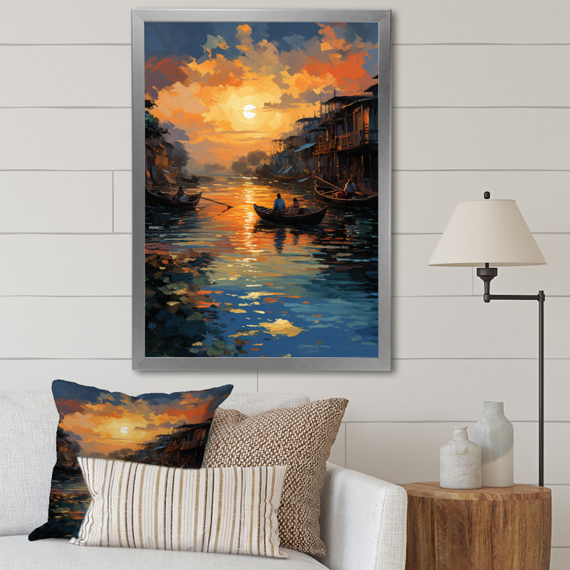 «Shontelle Yellow Canal Canal Sunset», reproduction sur toile, H 32 po x l 24 po x P 1 po, Cadre photo argenté