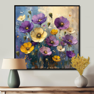 Bouquet de coquelicots jaune mauve d'été - Décoration murale coquelicots