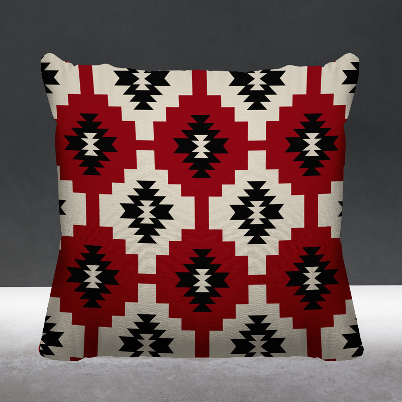 Coussin intérieur / extérieur Hinto Southwestern, 15 po x 15 po, Rouge, Carré