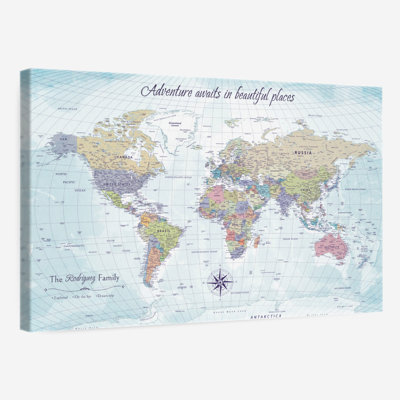 Personalized Places II Push Pin World Map