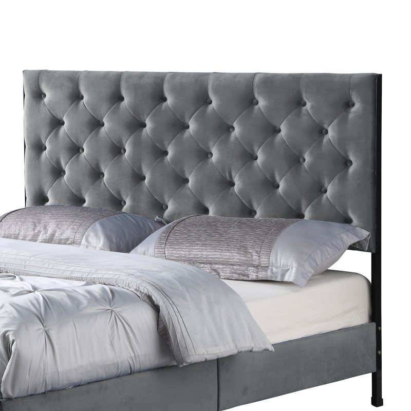 Daisy-Rae Upholstered Slat Bed, Queen, Gray