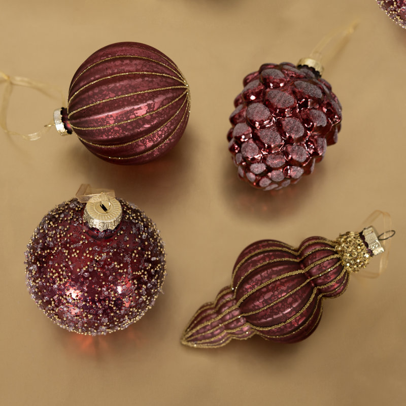 12 Piece Glass Bauble Collection, Burgundy