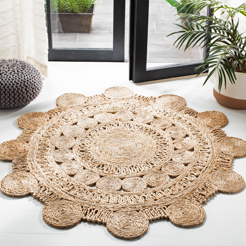 Natural Fiber Hand Woven Jute Solid Color Rug, Round 4'