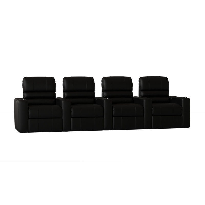 Upholstered Home Theater Seating with Cup Holder, Power, Luxe Black
