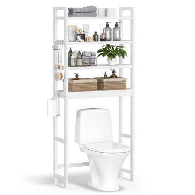 Over The Toilet Storage, 4-Tier Over Toilet Bathroom Organizer With Adjustable Shelf, Fit Most Toilets, Space-Saving, Easy Assembly, Cloud White
