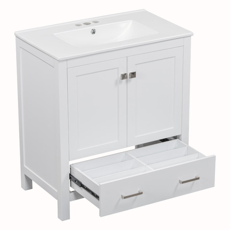 30" Bathroom Vanity with Single Sink, White
