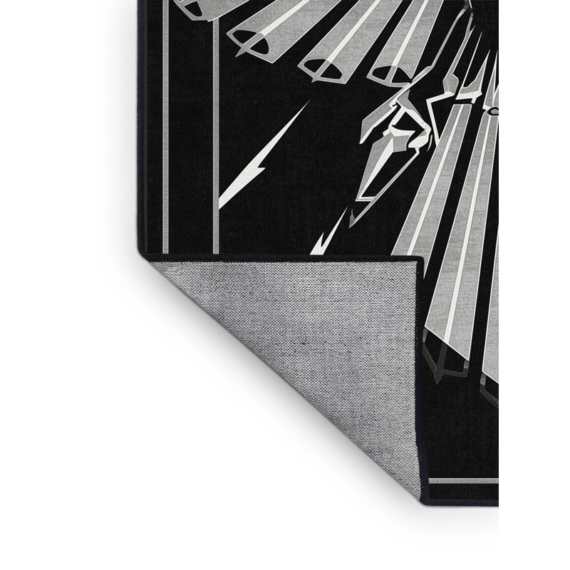 Tapis lavable à la machine Pantelia Thunderbird Art Deco Starburst en gris - reliure noire, 3 X 5