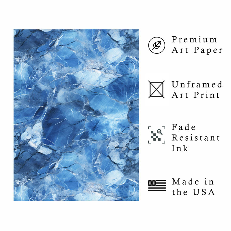 «Abstract Blue Marble Geode VII», reproduction d'art moderne sans cadre, H 30 po x l 20 po