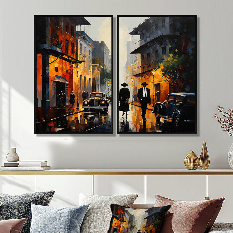 Jazz Harlem Renaissance VI - art africain grand américain, art mural 2 panneaux, H 36 po x l 48 po, Noir