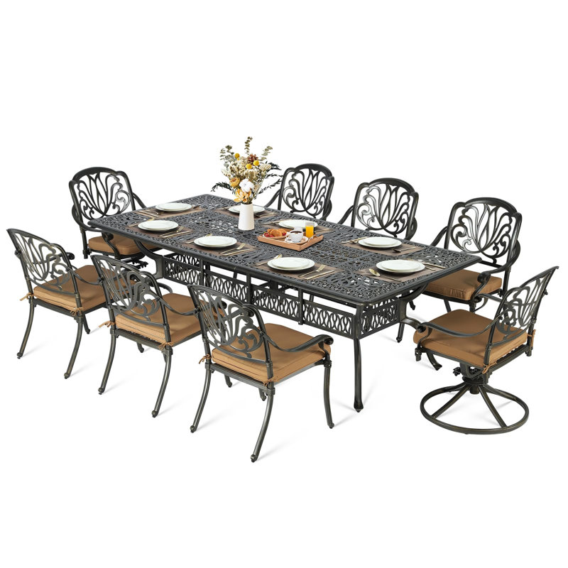 Ensemble de salle à manger de patio 9 pièces pour l'extérieur Meetwarm, Brun