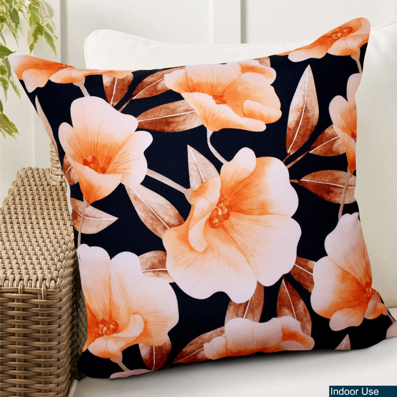 Coussin intérieur/extérieur Floral, Noir