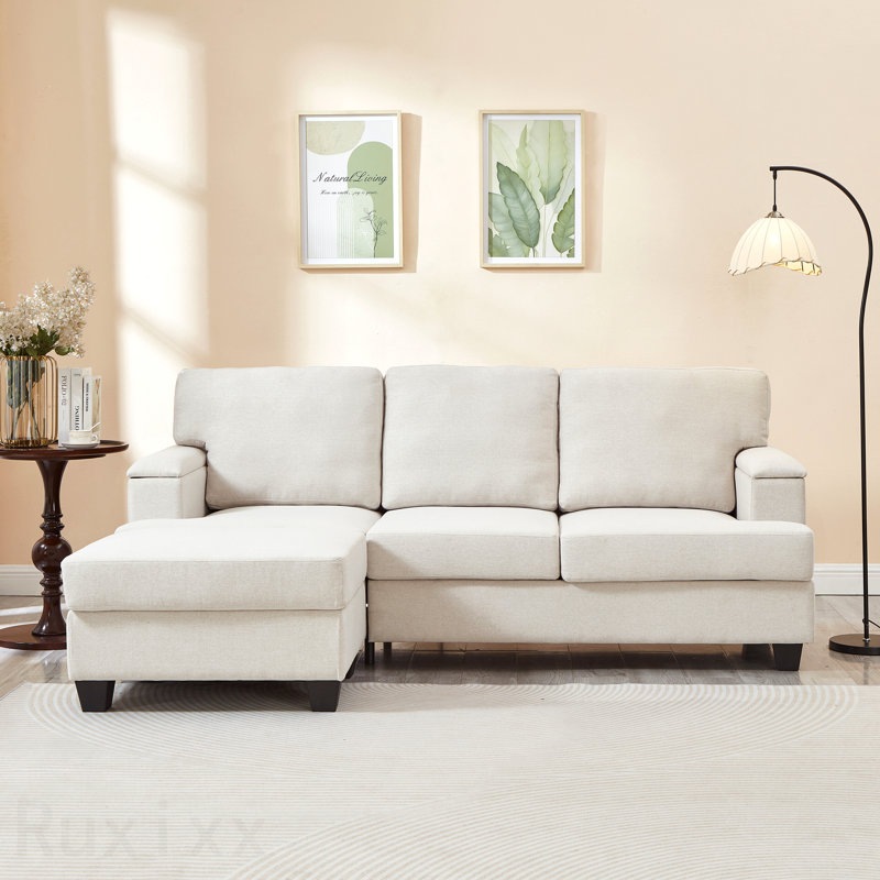 86'' L Shaped Couch With Armrest Organizer,3 Seats Sofas With Movable Ottoman,Comfy Sectional Sofa With Thick Cushion,Linen Sectional Couches