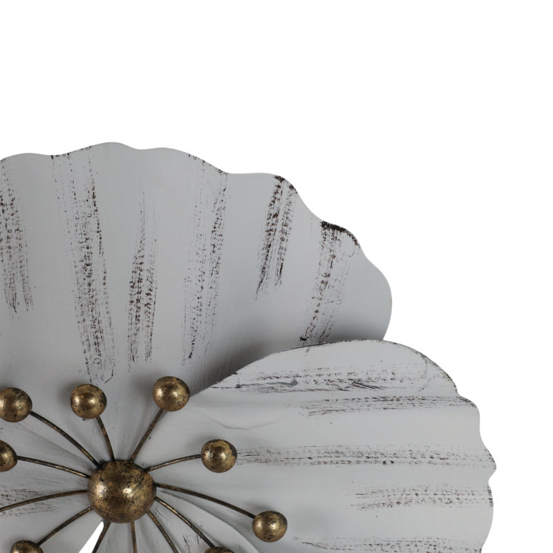 White 16" Iron Wall Flower Sculpture