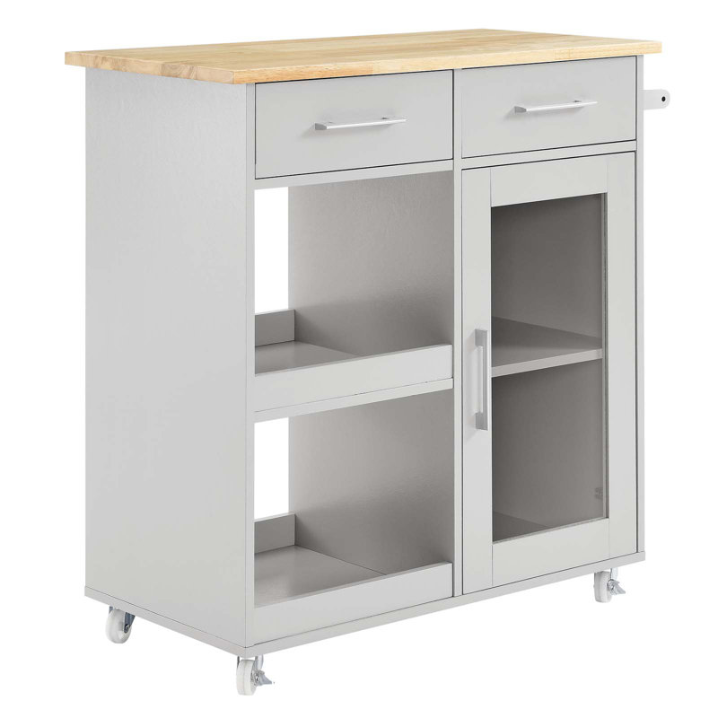 Modway Culinary Kitchen Cart With Towel Bar, Light Gray