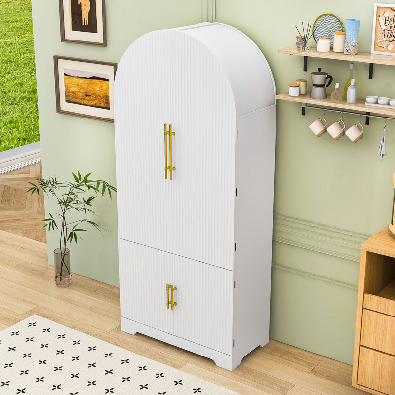 Élégant garde-manger arqué avec portes cannelées - tablettes réglables, Blanc