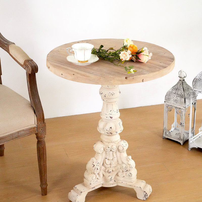 Table d'appoint vintage en bois massif, plateau et pied en bois naturel et blanc, 59 cm de largeur, profondeur 59,7 cm, hauteur 70 cm, idéale pour le salon. Dimensions : profondeur, largeur, hauteur. Montage rapide.