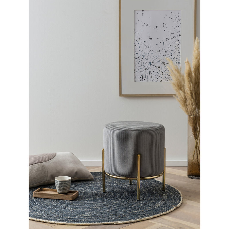 Tympanick 35cm Wide Round Footstool Ottoman,  Gold, Grey/Brown/Blue