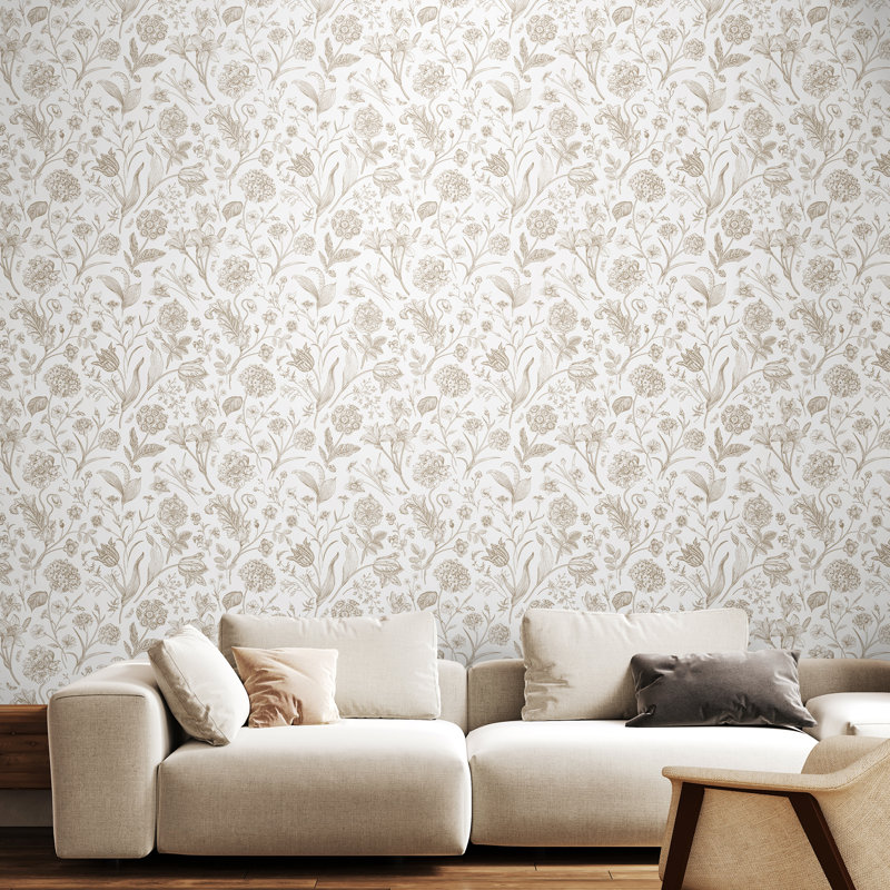 Floral Toile - Royal Blue 10m Wallpaper, Brown Floral