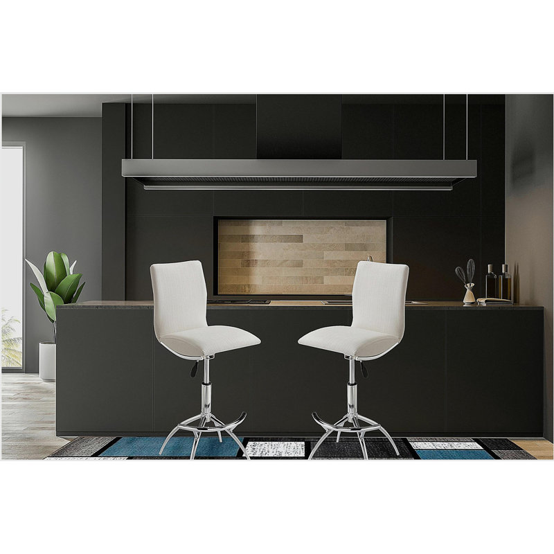 Tabouret de bar moderne en cuir texturé / chrome à hauteur réglable blanc doux