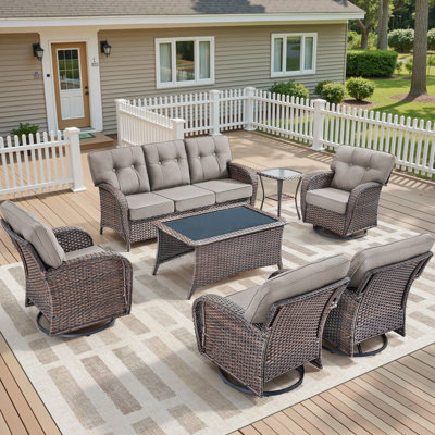 7-Piece Patio Furniture Set, All-Weather Outdoor Seating Set With Swivel Glider Chairs
