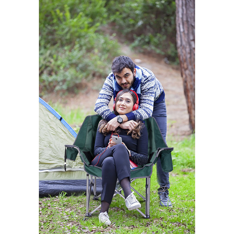 Green Metal Frame Folding Camping Chair with Cushions